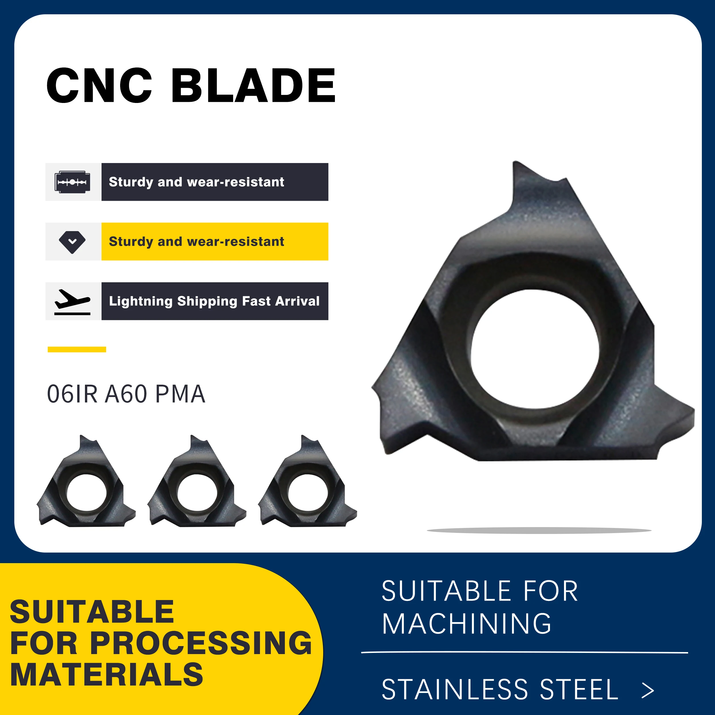 

10Pcs 06IR A55/60 PMA CNC Lathe Tool High Quality Carbide Universal Internal Thread Turning Insert For Stainless Steel And Steel