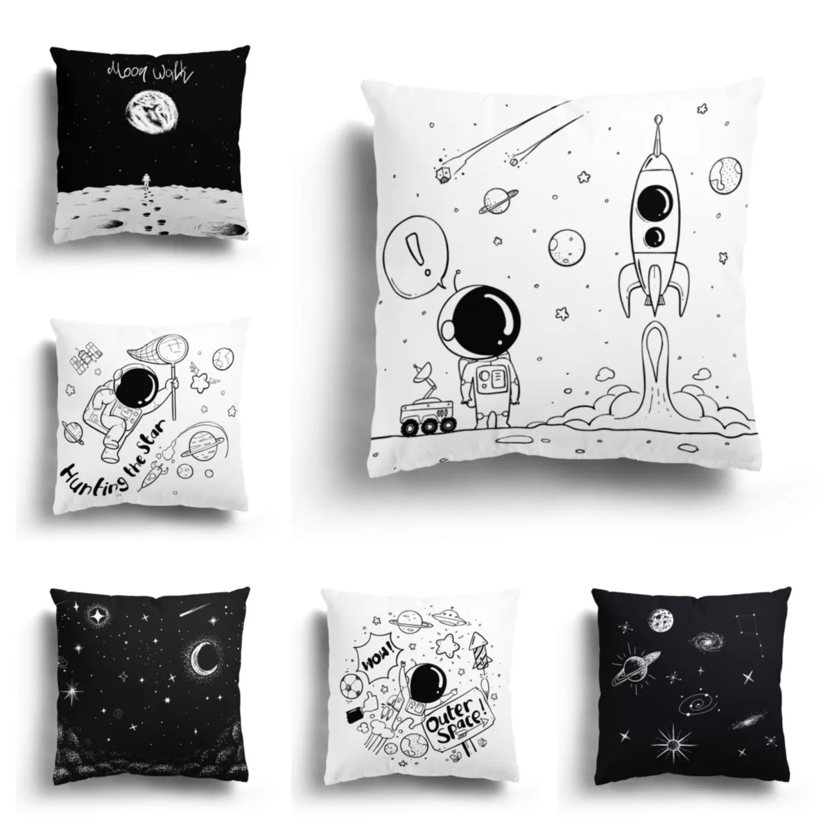 

Fashionable black and white star astronaut plush pillowcase home sofa cushion cover cartoon pattern pillowcase can be customized