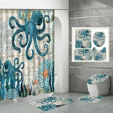 Octopus Shower Curtain Set Ocean Animal Landscape Waterproof Bath Curtains Starfish Blue Rug Toilet Lid Cover Bathroom Mat Home Octopus Shower Curtain Set Ocean Animal Landscape Waterproof Bath Curtains Starfish Blue Rug Toilet Lid Cover Bathroom Mat Home