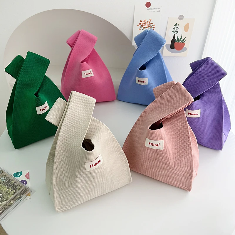 

Niche solid color knitted vest bag simple all-in-one handbag letter stitched label Tote bag casual travel handbag
