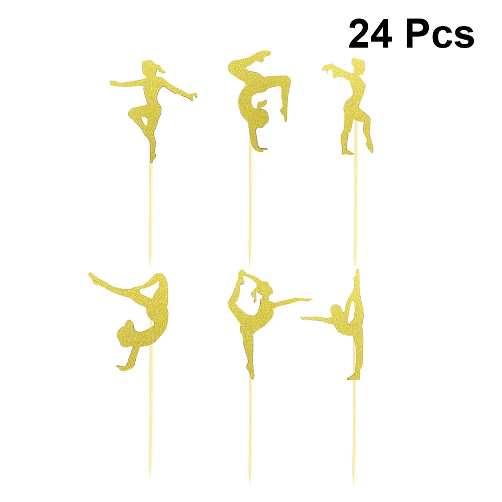 

24 Pcs Dessert Toppers Gymnastics Party Yoga Cake Picks Birthday Cupcake Decor Ingredients Aerobics