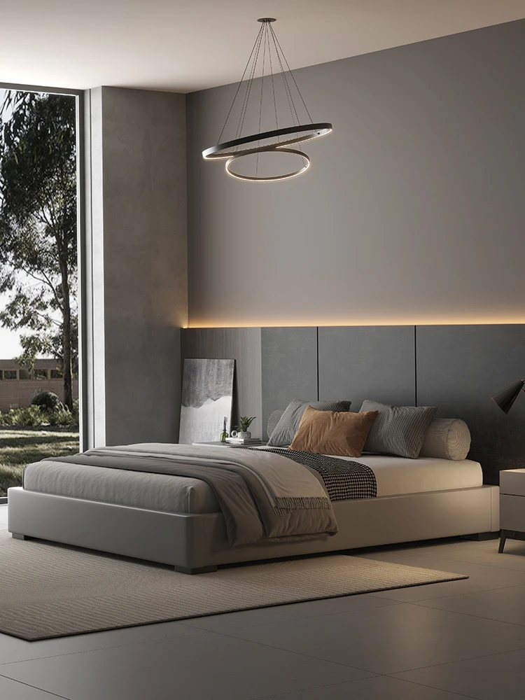 

Luxurious, minimalist, bedside-free bed rack, backrest-free leather bed box, modern, simple floor, tatami floor-to-floor low bed