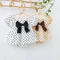 summer girls dress wave point foreign style baby bow princess skirt pure cotton short sleeve cover skirt