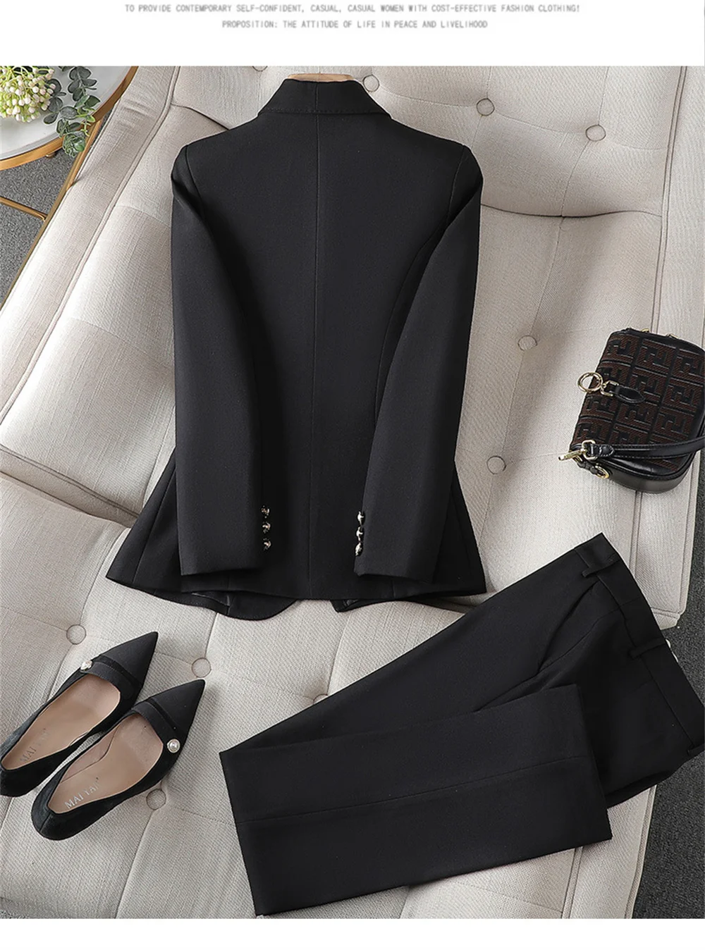 Elegant Women Blazer Pant Sets Red Orange Black Green Jacket Trouser 2 Piece Set Formal Office Lady Work Wear Business Suits