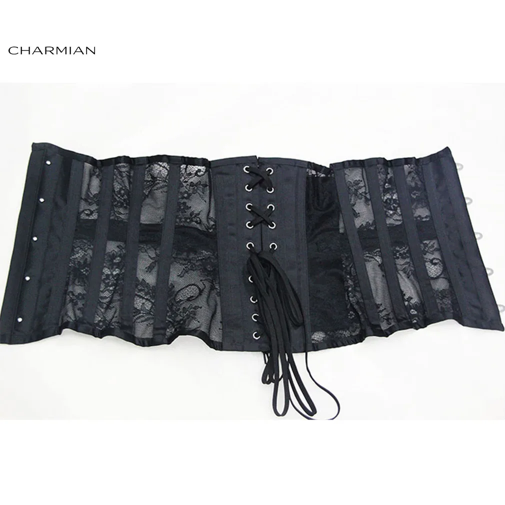 Charmian Retro Sexy Underbust Corset See-through Mesh and Lace Steel Boned Corsets and Bustiers Body Shaper Waist Trainer Waspie