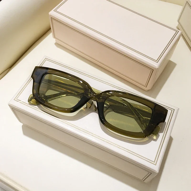 Фото Новые модные зеленые прямоугольные солнцезащитные очки для женщин 2025, брендовые дизайнерские солнцезащитные очки в виде черепахи, квадратный декор, мужские очки UV400 №1