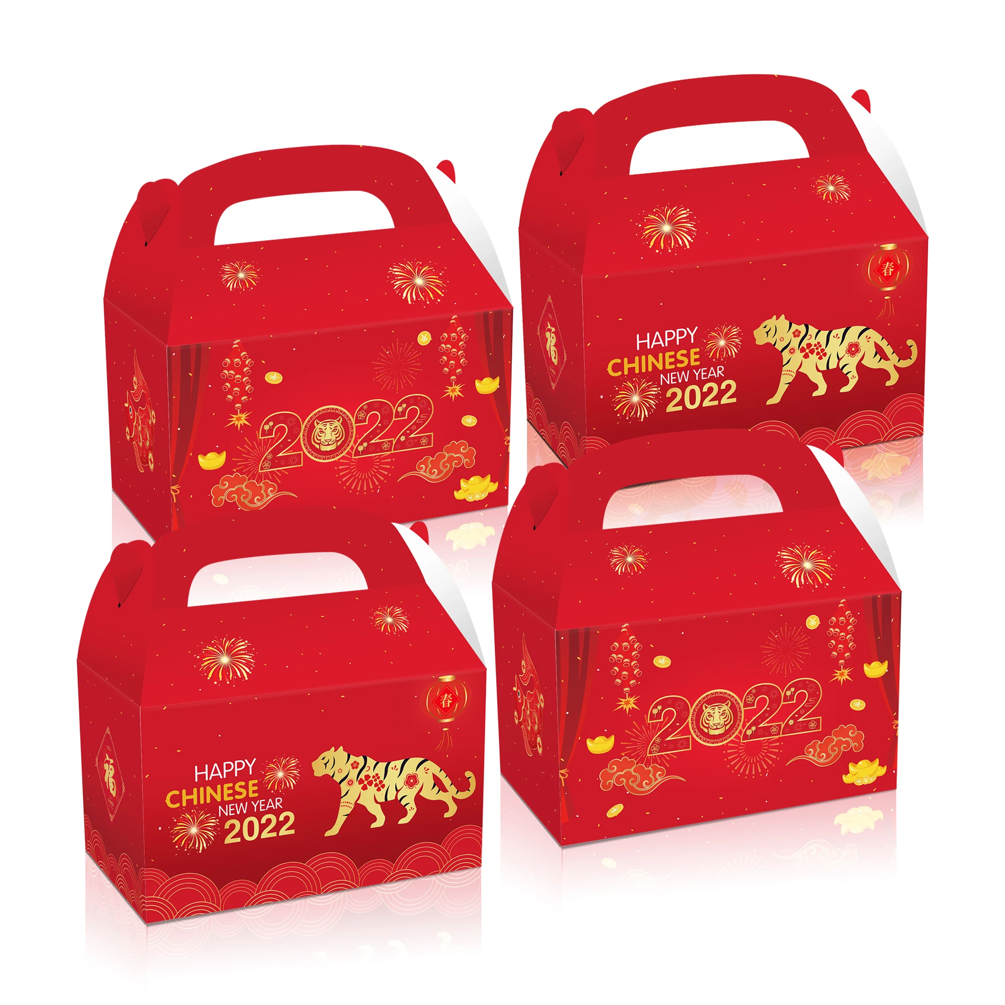 

DD087 4Pcs Red Tiger Year Party Decorations 2022 Happy Chinese New Year Spring Festival Party Candy Portable Packing Gift Box