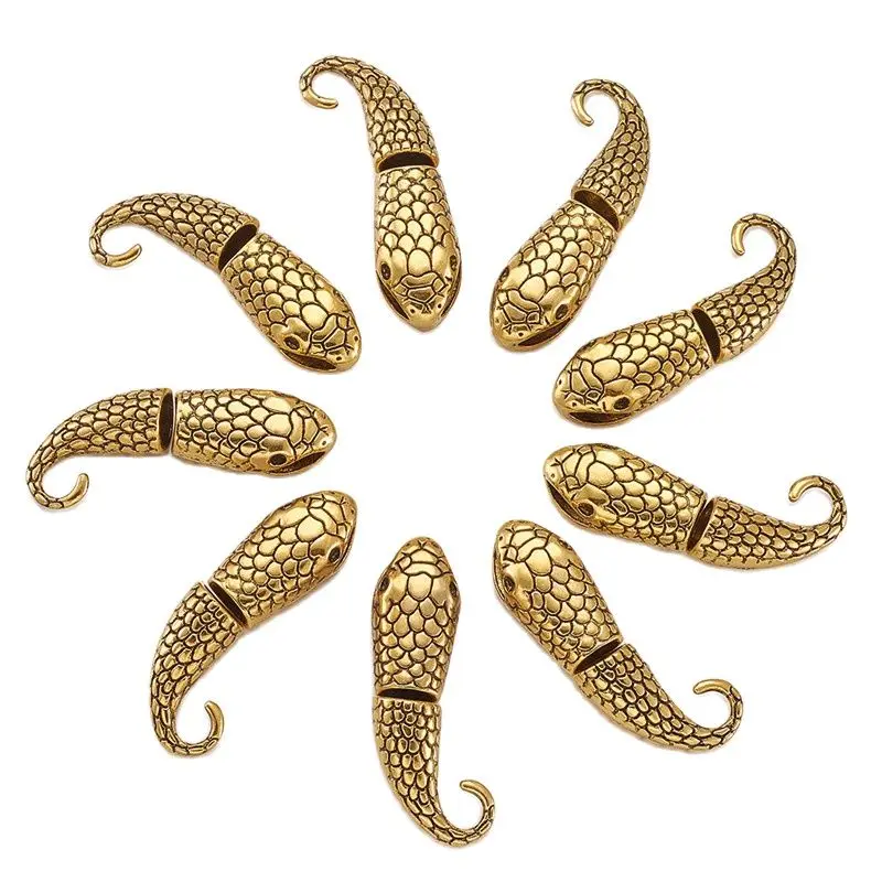 

Pandahall 10Sets Tibetan Style Snake Head Clasps Alloy Hook Clasp End Cap Finding for Leather Cord Bracelet Making 23x12x9mm