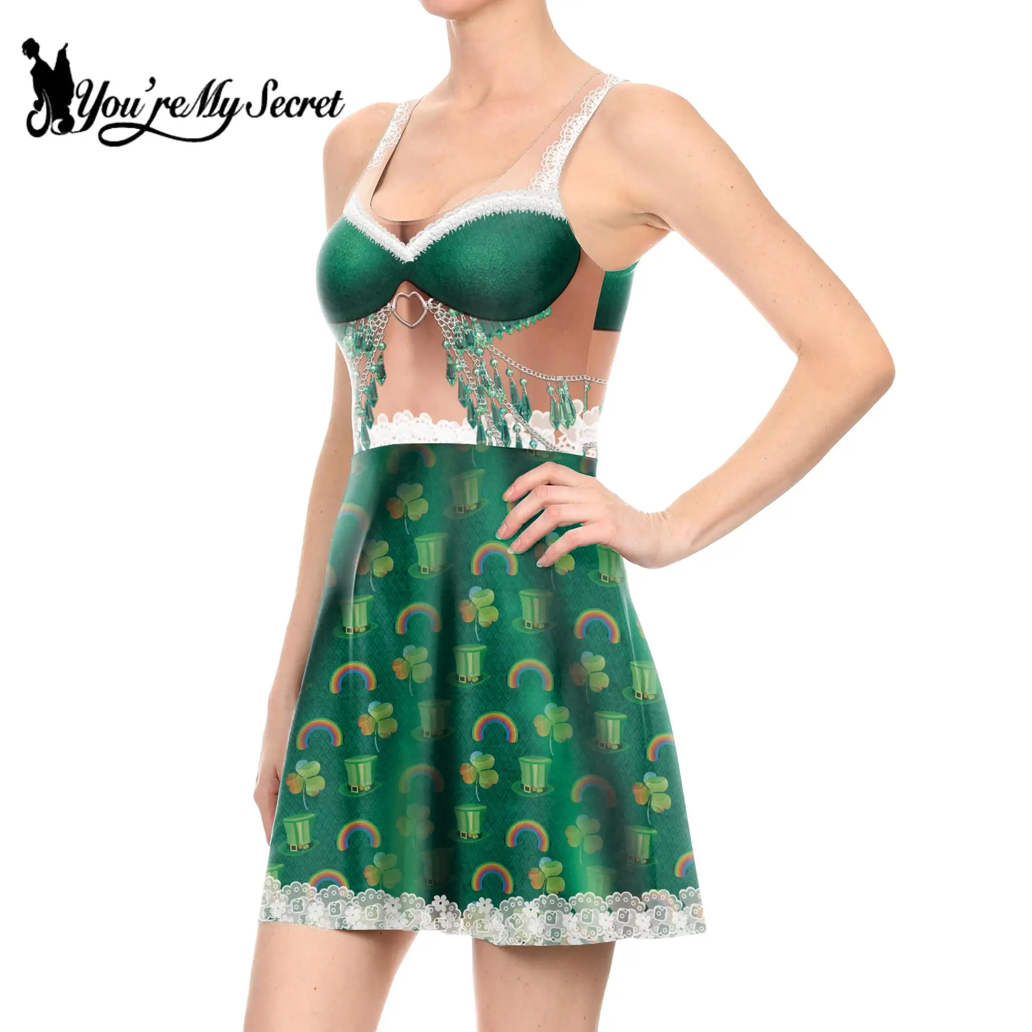 Женское платье на бретельках [You Are My Secret] Ouija С Рисунком Клевера без рукавов