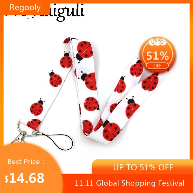 

30pcs Ladybird Neck Strap Lanyards ID badge card holder keychain Mobile Phone Strap Gifts webbings ribbons