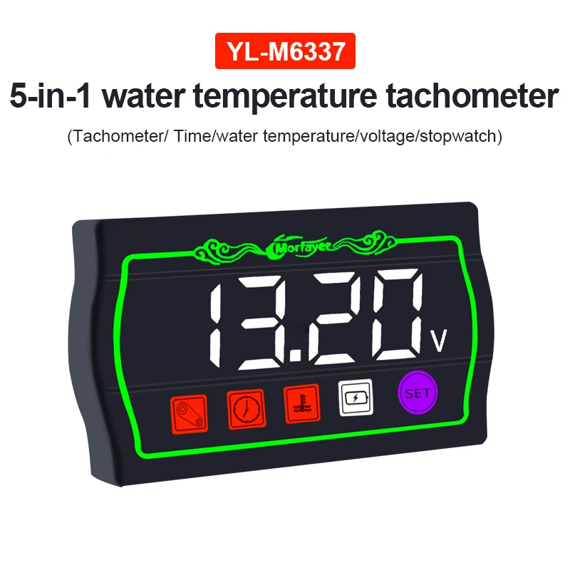 

Многофункциональный Тахометр для мотоцикла, 5 в 1, 12 В постоянного тока, тахометр/время/температура/напряжение/секундомер, IP67, датчик напряжения/температуры