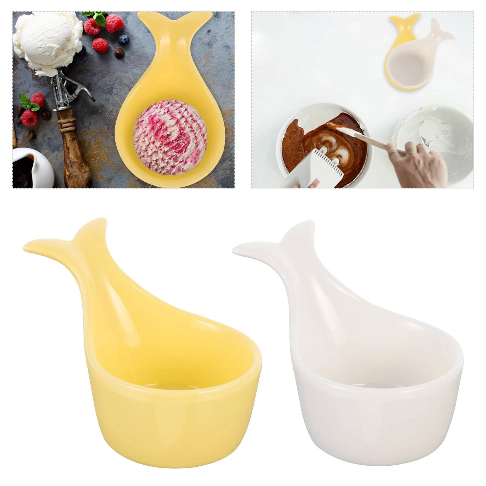 

2 Pcs Fishtail Shape Ice Cream Bowls Ceramic Pudding Bowls Food Serving Bowls