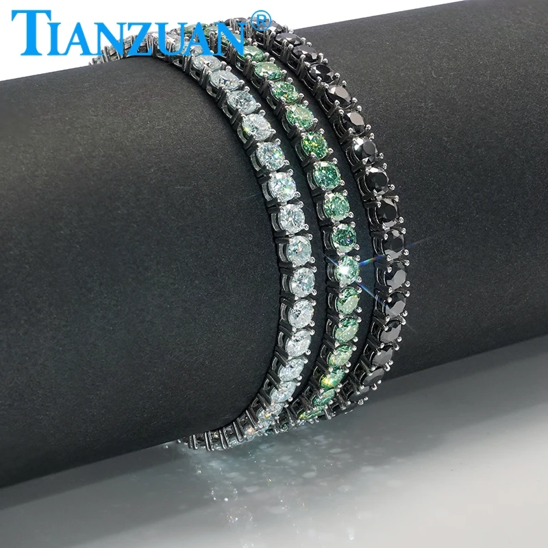 

New Tennis Bracelet Round Moissanite Hip Hop Trendy 3-5mm Tennis Link Chain 925 silver Jewelry Wedding Bracelet For Women Men