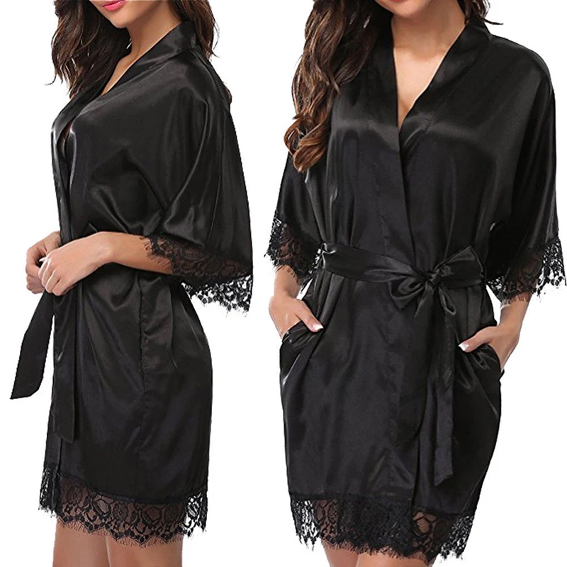 

Women Sexy Imitation Ice Silk Sleepwear Ladies Sleepwear Hot Sale Half Sleeve Nightgowns Sleepwear Nightdresses