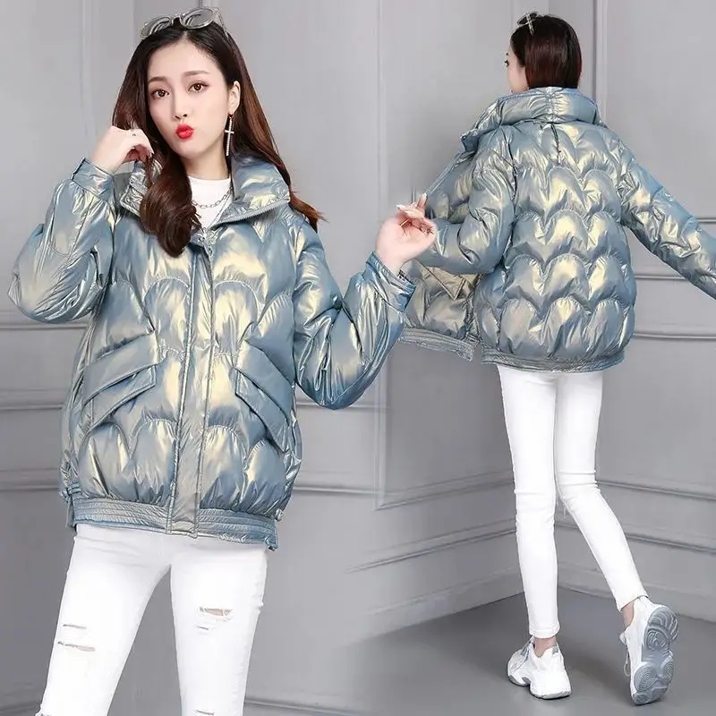 cotton-padded jacket female Korean version of loose fashion bright new padded bread clothing zipper coat