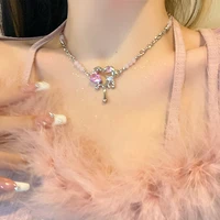 meyrroyu new sweet love heart pink zircon necklace for women girl korean fashion jewelry friend gift party collares para mujer
