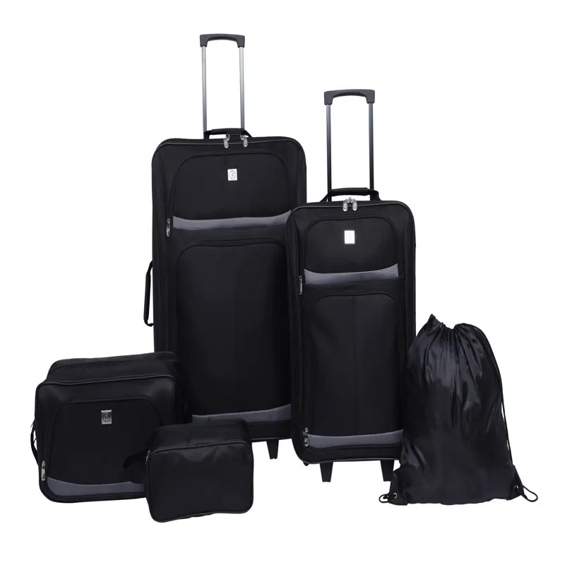 

Fashionable 5-Piece 2-Wheel Check and Carry On Size Luggage Set
