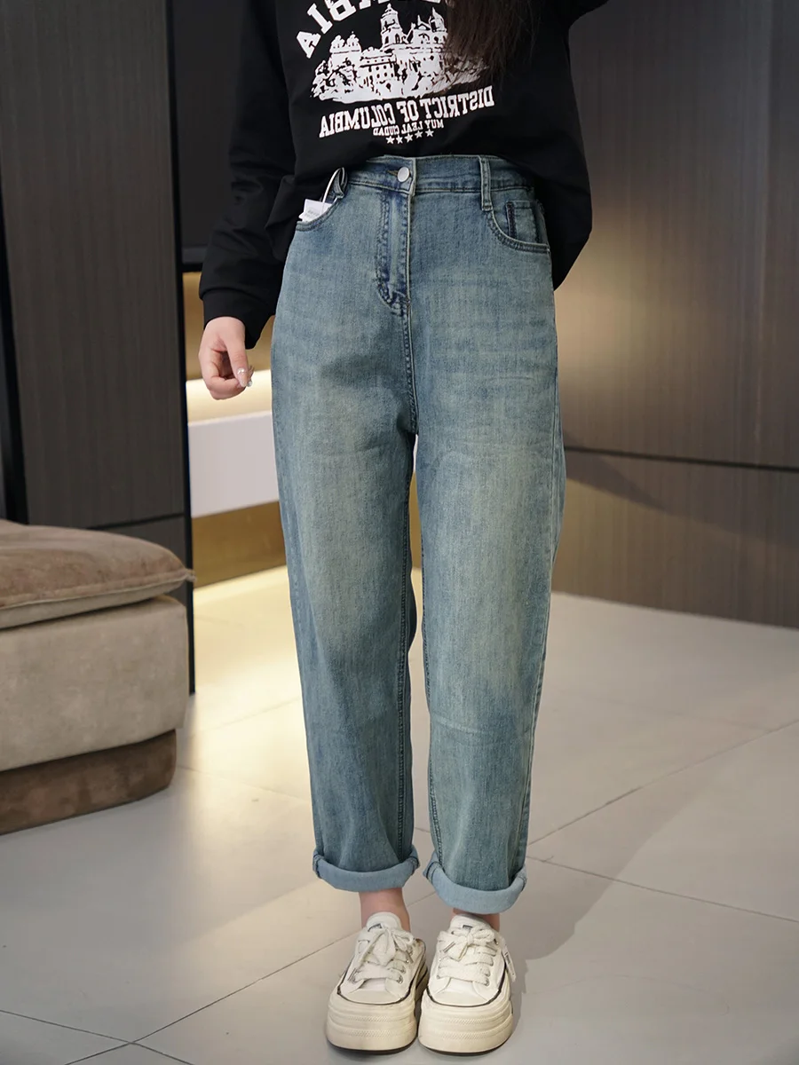 Женская одежда больших размеров брюки для папы контрастного цвета с карманами