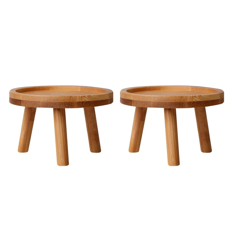 

2X Wooden Plant Stand Flower Pot Base Holder Stool High Stool Balcony Succulent Round Flower Shelf For Indoor Outdoor