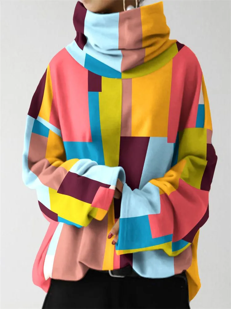 

Geometric Print Long Sleeve High Neck Top Sweatshirt Ropa De Invierno Para Mujer Con Envio Gratis Winter Clothes Women