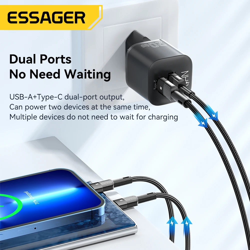 Essager 20W GaN USB Type C Charger PD Fast Charge Phone QC 3.0 Quick Chargers For iPhone 14 13 12 11 Pro Max Mini iPad Charging |