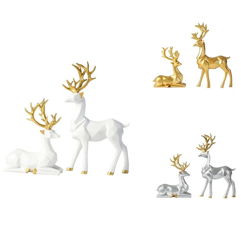 

European Style Resin Deer Figurine Statue Home Living Room Decor Crafts Sculpture Creative Gifts Desktop Ornament