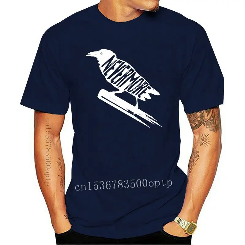 

Nevermore-Camiseta con estampado de pájaro negro para hombre, camisa con cuello redondo, estampado de cuervo, Halloween, gráfico