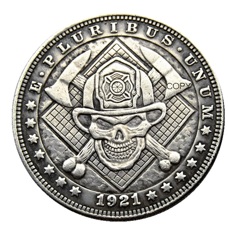 

HB (90) Хобо сша Морган доллар 1921 Череп Зомби Скелет посеребренные копии монет