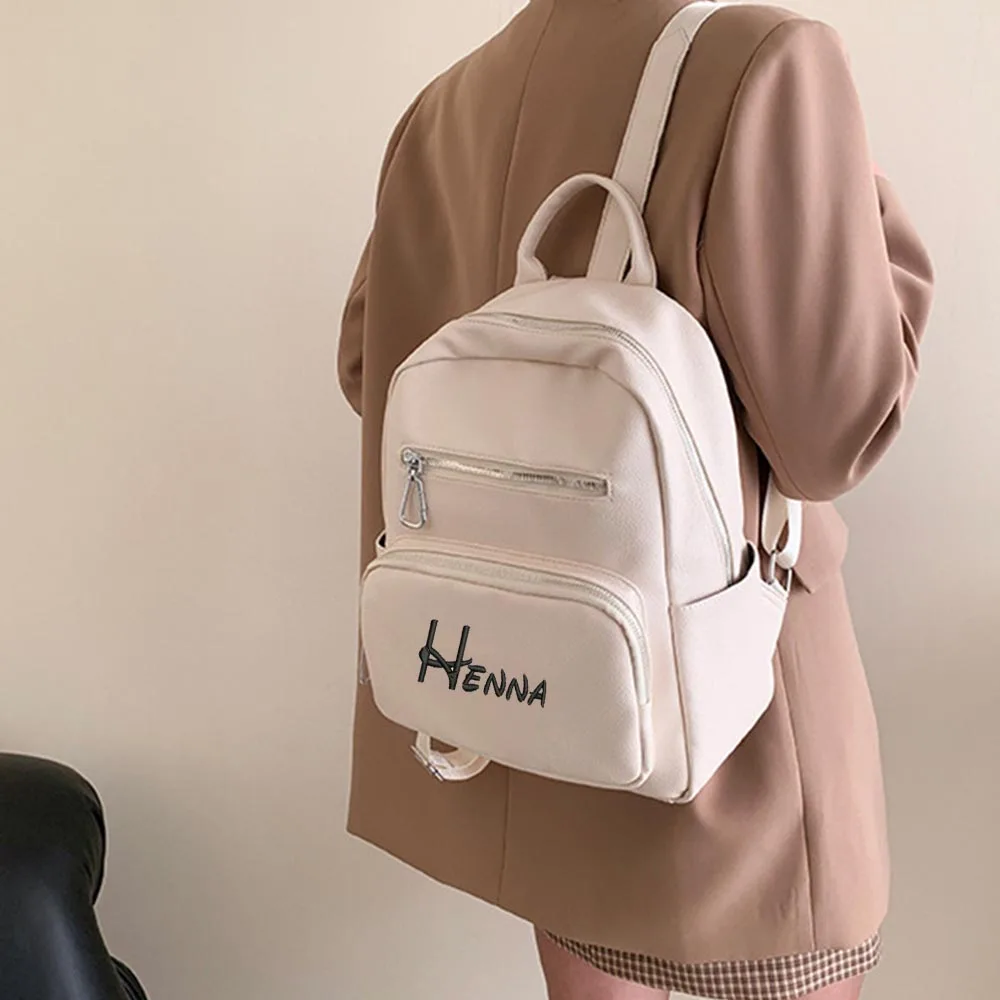 

PU Backpack with Name Custom Women's Fashion Bag Personalized Any Name Leisure Simple Mini Girls Small Outdoor Backpacks