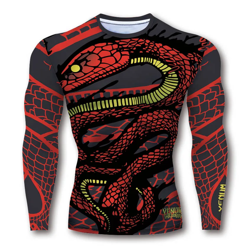 Viper Pattern Sublimation Compression Long Sleeve Men T-shirt Sportswear Breathable Slim Tights Big Elastic Fitness Clothing
