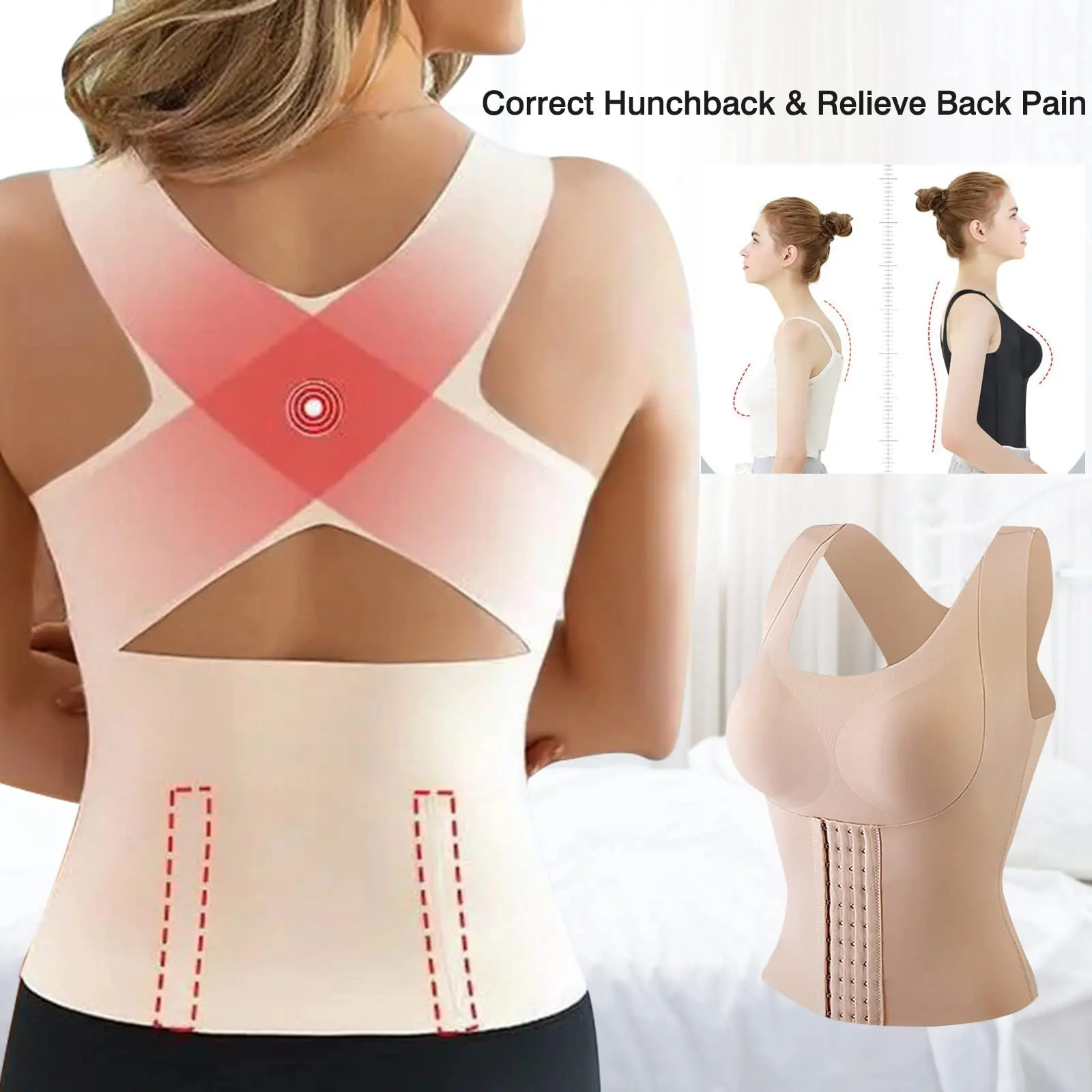 3-in-1 Waist Buttoned Bra Shapewear, Adjustable Straps Body Shaper Waist Tank Top for Women's Shapewear Yoga Workout Underwear