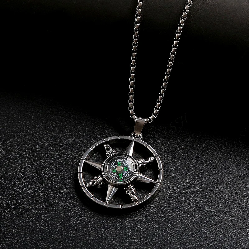 

NUOBING Fashion Simple Gothic Octagonal Star Outdoor Survival Mountaineering Compass Men's Pendant Necklace Jungle Jewelry Gift