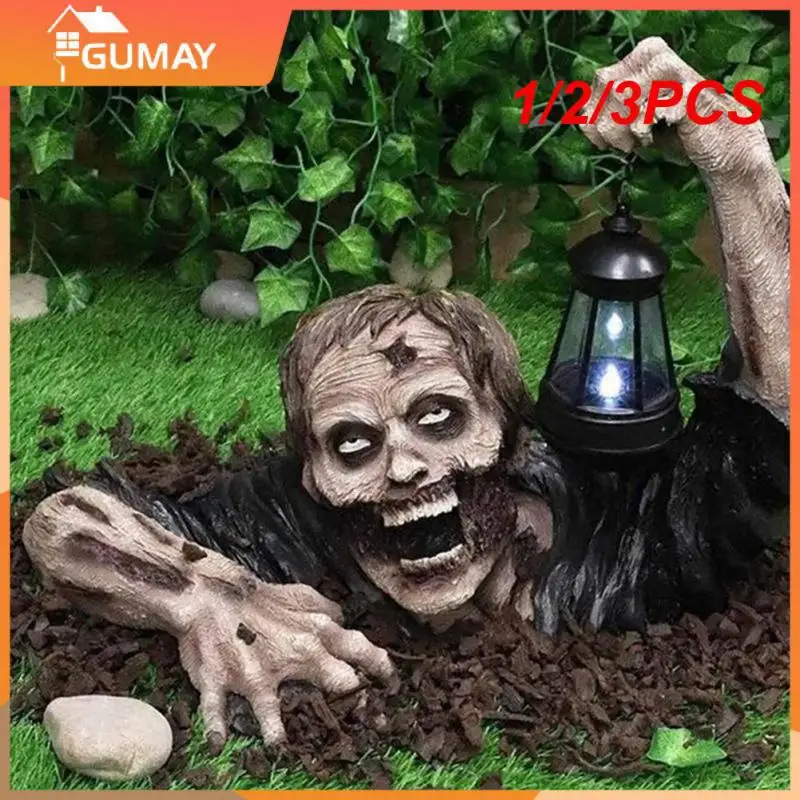 

1/2/3PCS Halloween Creative Horror Hideous Resin Zombie Statue With Battery Lantern Outdoor Garden Yard Ornaments Party