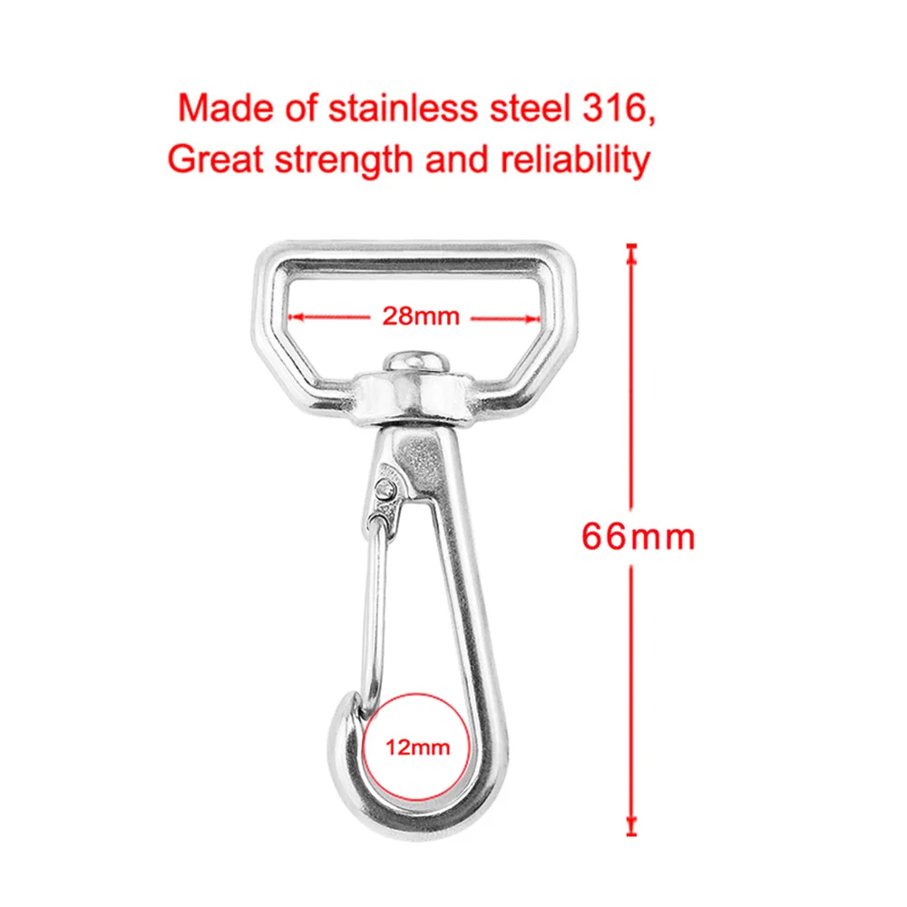 2Pcs Stainless Steel 316 Ring Square Eye Swivel Snap Hooks Quick Straping Hook Lobster Clasps Hiking Camping Carabiner Pet Chain |