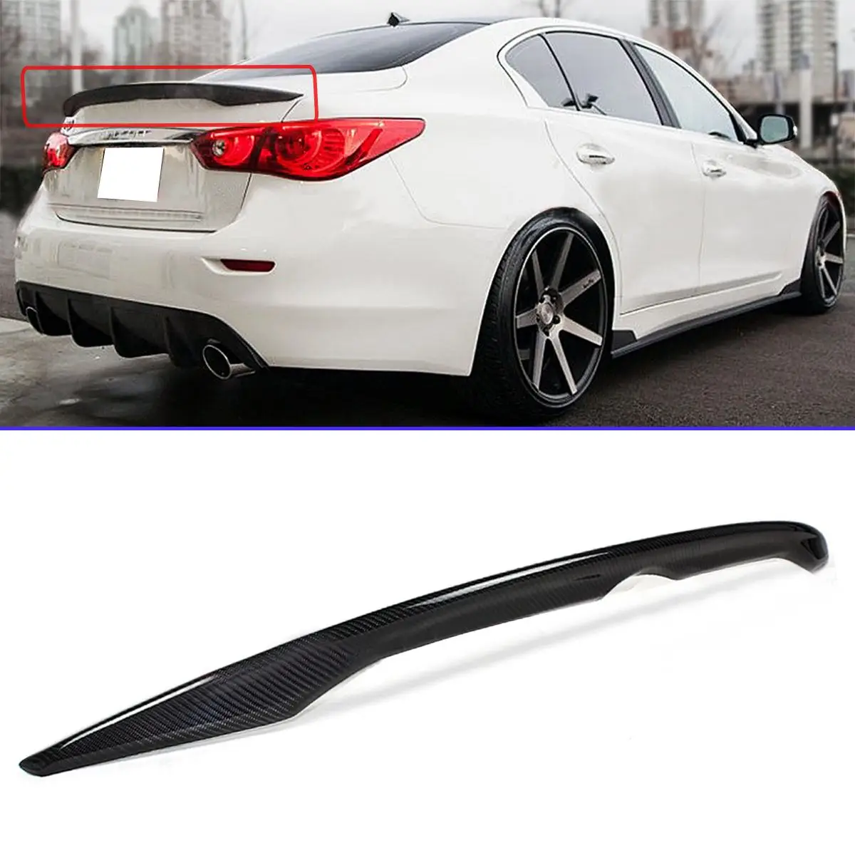 

Real Carbon Fiber Car Rear Trunk Spoiler Wing Lid Extension For INFINITI Q50 ALL MODELS 2014-2017 Rear Wing Spoiler Lip