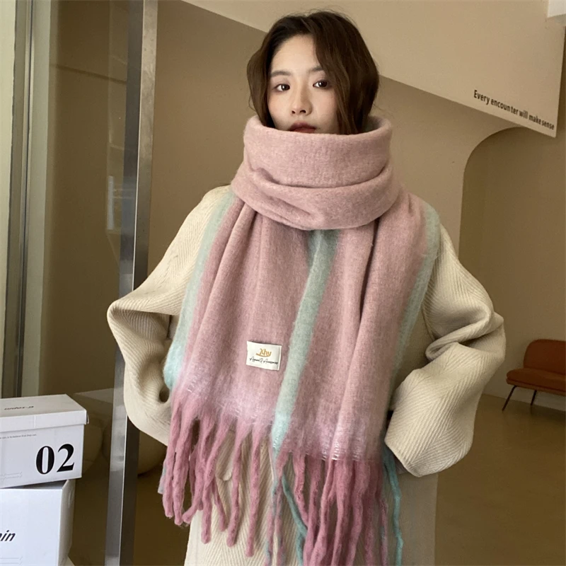 Большой зимний женский шарф двухцветные вязаные пончо накидка женская шаль