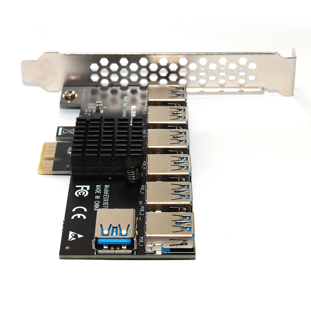 Переходник Micro SD EUX1070 PCI-E pcie 1x1 to 7 для майнинга BTC Расширительная карта PCI Express USB3.0