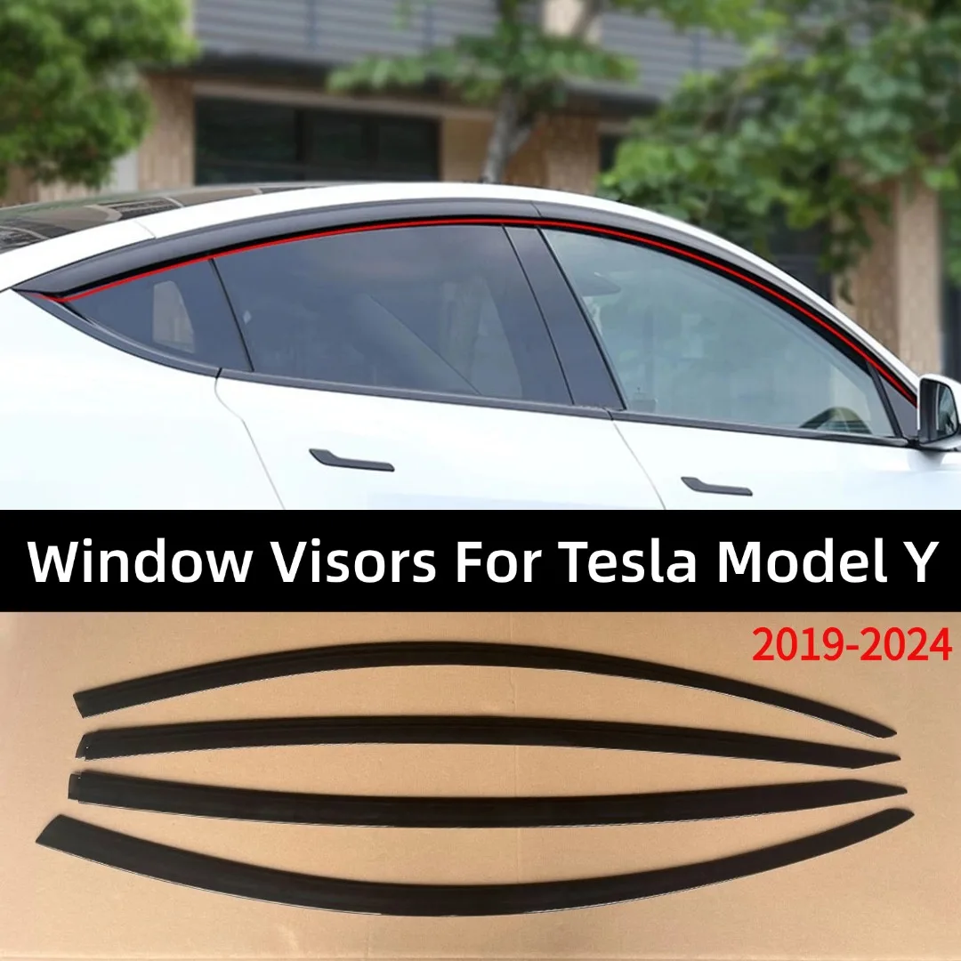 Фото Комплект из 4 дефлекторов окон (ветровиков) для Tesla Model Y 2019-2024: защита от дождя, стайлинг, внешние элементы кузова №1
