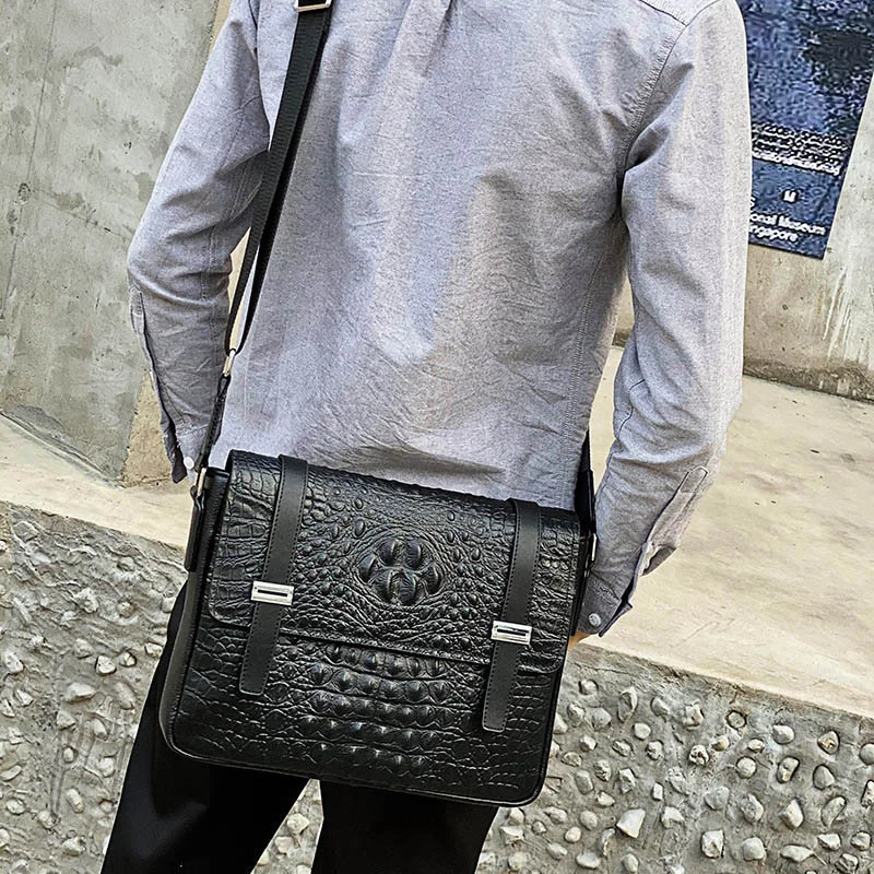 Man Messenger Bag Genuine Leather Crocodile Texture Small Men Bags Of Satchel Layer Cowhide Briefcase Bandolera Hombre Sac Homme