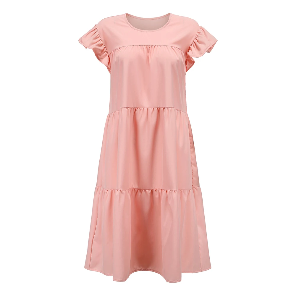 

Womens Summer Casual Loose Smock Dress Ladies Holiday Beach Ruffle Sundress