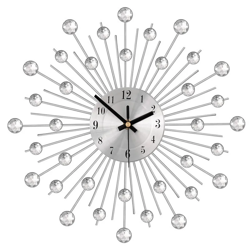 

Metal Wall Clock Fashion Modern Decoration Silver Clocks with Rhinestones Design Luxury Living Room Art Housewarming Gift Decore