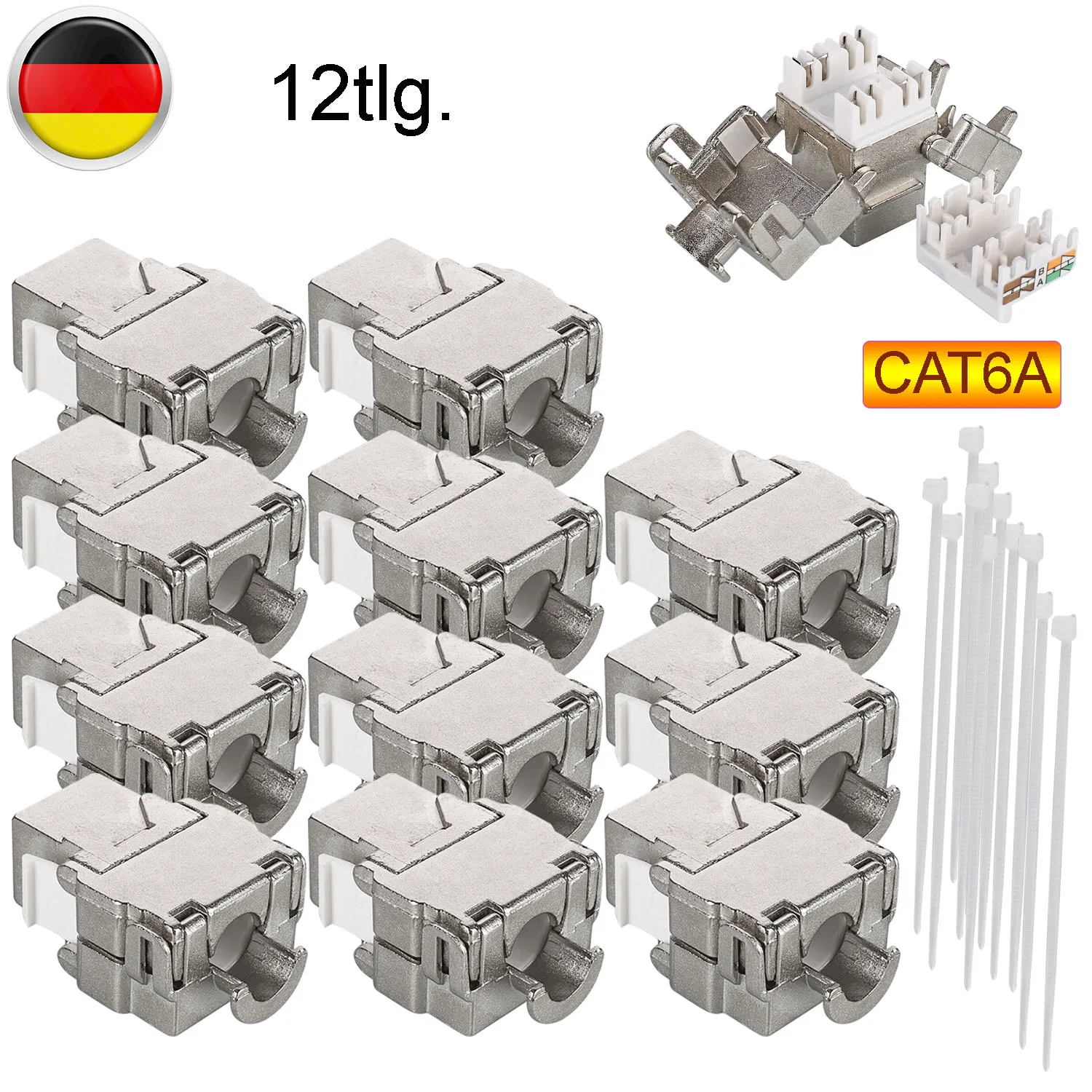 

12pcs Keystone CAT 6A RJ45 Shielded FTP Zinc Alloy Slot CAT.6A Jack Modules CAT6A LAN Coupler Socket For 10GB Network