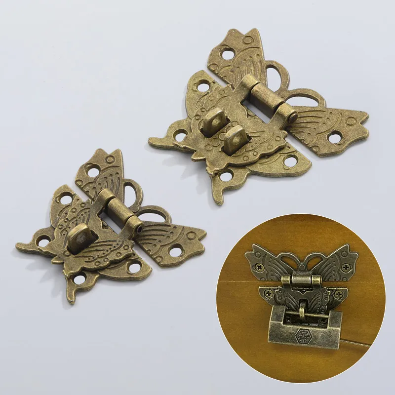 

2 pcs Antique Bronze Hasp Latch Butterfly Design Jewelry Wooden Box Lock Mini Cabinet Buckle Case Locks Decorative Handle