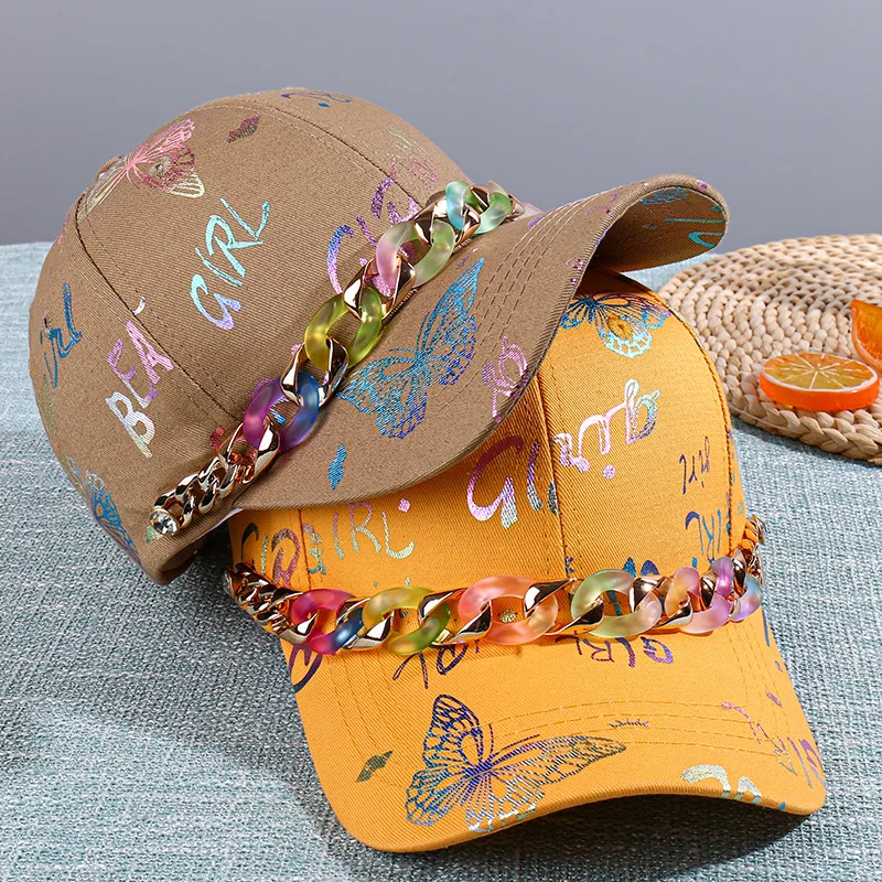 

2022New female chun xia fashionable graffiti letters rainbow color bind take baseball cap cap street personality