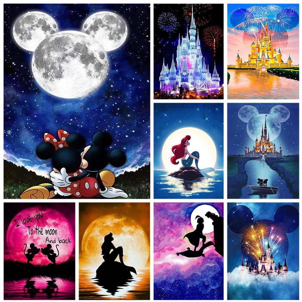 

Disney Castle Diamond Painting Cartoon Mickey Minnie Mouse Moon Diamond Mosaic Embroidery Cross-Stitch Children's Room DIY Decor