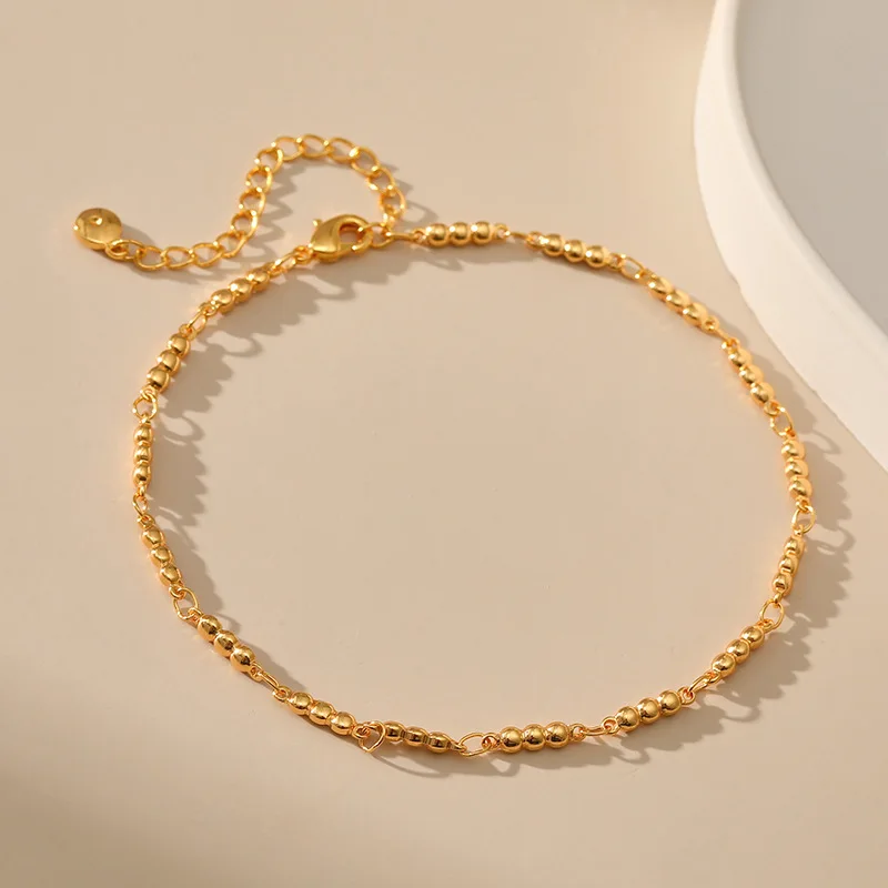 

Gold Color Small Beads Chain Anklet for Women Simple 18k Gold Plated Adjustable Size Easy to Match Anklet Fashion Jewelry Party