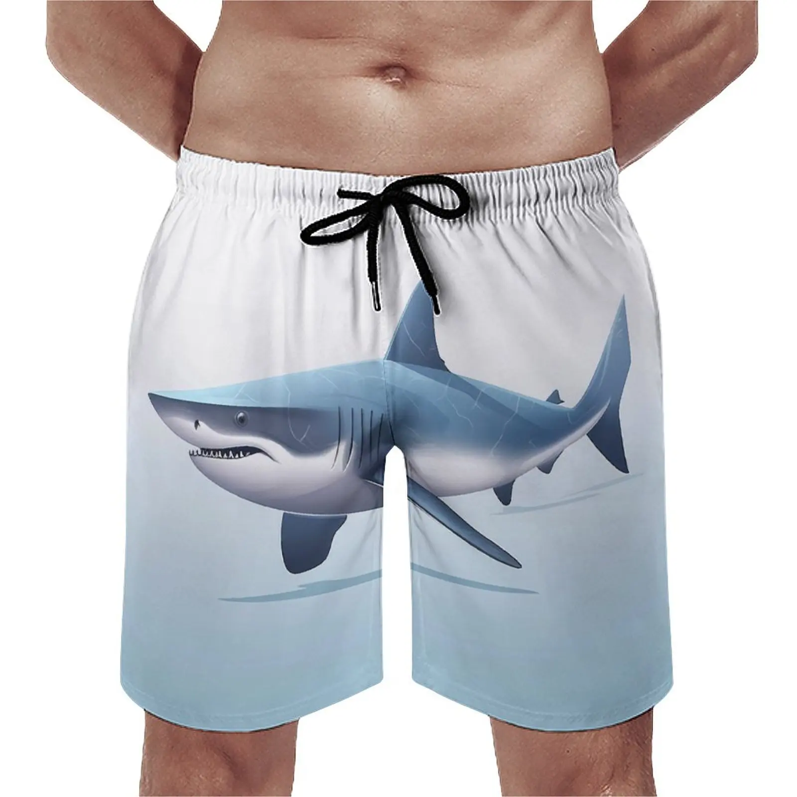 

Shark Gym Shorts Vector Flat Animals Illustration Style Cute Beach Shorts Men's Custom Running Quick Dry Beach Trunks Gift Idea