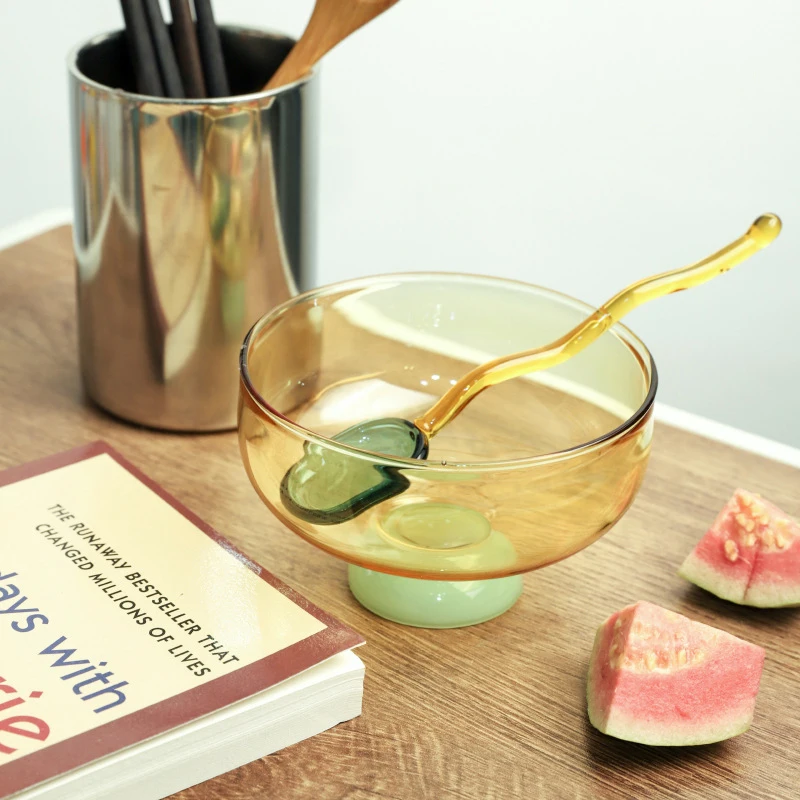 Прозрачная стеклянная чаша Vitrail с ложкой экологически чистый боросиликатный