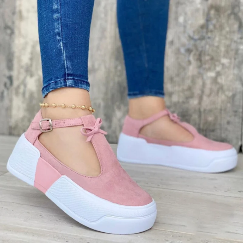 

Ladies Solid Color Round Toe Flats Outdoor Women Breathable Thick Sole Vulcanized Shoes 2022 New Females Plus Size Walking Shoes