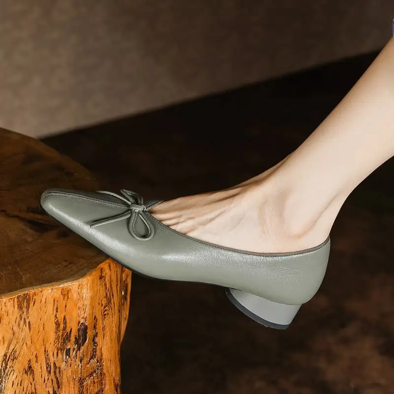 

Birthday Party Shoes Genuine Leather Women Heels Shoes Butterfly-knot Design Fashion Street High Heel Shoes Four Seasons Shoes